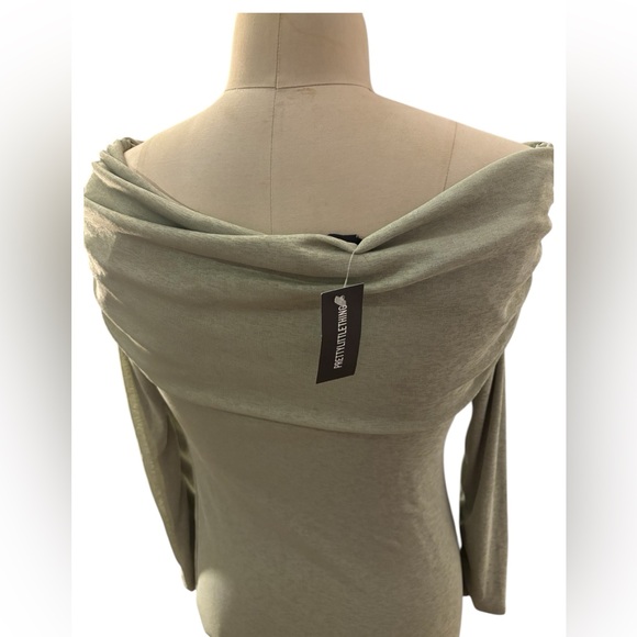 SAGE GREEN ONION SKIN BARDOT RUCHED BODYCON DRESS Women’s Size 12 - Picture 7 of 7